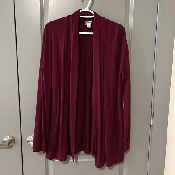Maroon Open--Front Long Cardigan - Picture 1 of 2
